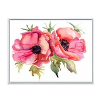 Dizajnerska umjetnost stilizirani ružičasti cvjetovi maka tradicionalni uokvireni zidni otisak na platnu