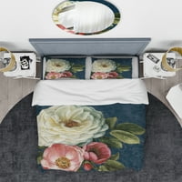 DesignArt 'bijeli i ružičasti damask ruža cvjetovi' shabby pokrivač