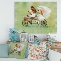 DesignArt 'vjenčanje par ježju vozeći bicikl' tradicionalno platno zidne umjetničke tisak