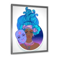 DesignArt 'Portret afro američke djevojke s plavom kosom II' Moderni uokvireni umjetnički tisak