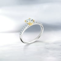 Ženski zaručnički prsten od kraljevskog srebra i žutog zlata od 10 karata s okruglim nebeskoplavim akvamarinom i ručno izrađenim