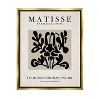 Apstraktni Moderni crni cvjetni dizajn, Matisse Tipografija, plutajuće platno u zlatnom okviru, zidna umjetnost, 16.20