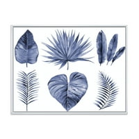 Dizajnerska umjetnost plavi akvarel tropsko lišće tradicionalni uokvireni zidni otisak na platnu