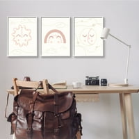 Stupell Industries Slatka nebeska doodle sunčana zvijezda osmijeh Happy Face Graphic Art White Framed Art Print Wall Art Set od 3,