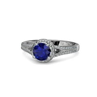 Zaručnički prsten od 1 karatnog plavog safira i dijamanta od 14 karatnog bijelog zlata