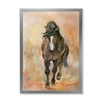 Dizajnerska umjetnost apstraktni portret ljupkog uvalskog konja iz mumbo-a uokvirena umjetnička gravura seoske kuće