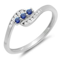Zaručnički prsten od 14 karatnog okruglog plavog safira i bijelog dijamanta od bijelog zlata veličine 5