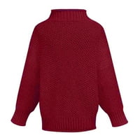 Ženski pulover s otvorenim ramenima, ležerni pleteni pulover s dugim rukavima, crveni pulover s dugim rukavima