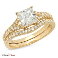 Sintetički bijeli Safir Princess 3-karatni dijamantni rez, 14-karatni pasijans od žutog zlata s naglascima, vjenčani set od 5,5