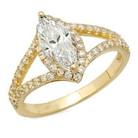 1. prozirni dijamantni prsten od markize izrezan u žutom zlatu od 18 karata, Halo vjenčani prsten za godišnjicu zaruka, veličina