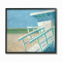 Stupell Home Decor Painterly Blue and Green Spasitelj na plaži uokvirena teksturizirana umjetnost