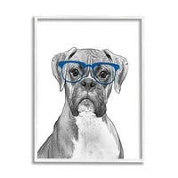 _ Zabavni pas boksač s naočalama, životinje i insekti, slika u bijelom okviru, zidni tisak