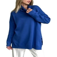 Preveliki Ženski džemper s dugim rukavima s visokim vratom, opušteni Casual pleteni pulover s prorezom, vrhovi