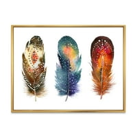 Dizajnerska umjetnost šareni set perja u stilu boho AMBOA boemski i eklektični uokvireni zidni otisak na platnu